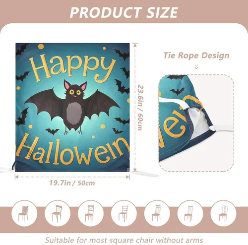 Vista 3 de Happy Halloween Cartoon Cute Black Bat Decorative Dining Chair Covers for Festivals (Easter, Graduation, etc.) Soft Easy To Put On/Take Off Chair