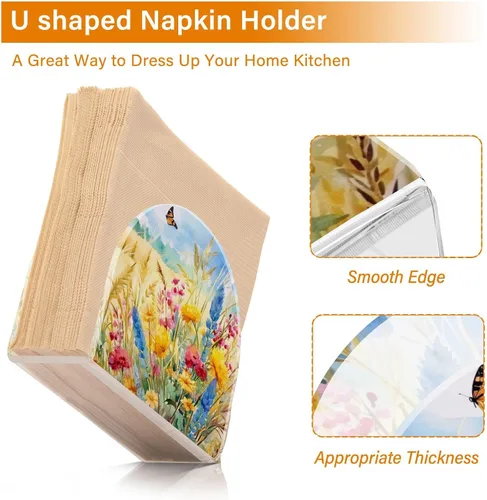 Vista 4 de Servilleteros de flores rurales y mariposas para mesas, servilleteros de acrílico transparente, servilleteros de cóctel para cocina, restaurante