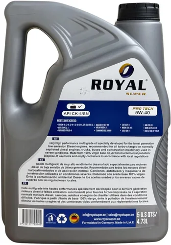 Vista 2 de Aceite de motor diésel resistente 5W-40, sintético Pro-Tech, 5 cuartos de galón (5W-40, 5 cuartos de galón)