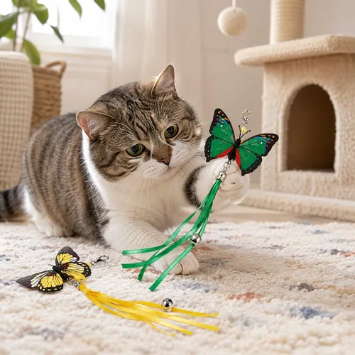Vista 3 de LUOZZY Juego de accesorios de juguete de varita de 6 piezas de mariposa para gatos Llamativos accesorios de mariposa para gatos