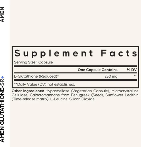 Vista 2 de Amen Glutatione-SR+ Suplemento de glutatión de liberación sostenida, 60 cápsulas Reduced L-glutathione in a sustained-release matrix with