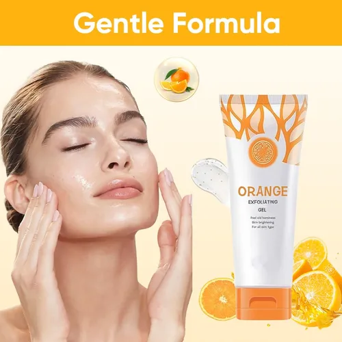 Vista 8 de Exfoliante de gel exfoliante naranja para cara y cuerpo - Exfoliante diario suave para suavizar y refrescar la piel opaca, textura de gelatina a