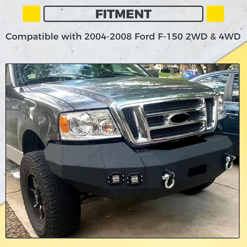 Vista 2 de KUAFU Parachoques delantero compatible con Ford F150 2004-2008 con luces LED, anillos en D, placa de cabrestante de 3 piezas, montaje de parachoques