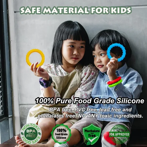 Vista 5 de Flyaway Paquete de 4 pulseras sensoriales para niños con autismo, TDAH, ansiedad, textura, silicona, ayuda motora oral, juguetes sensoriales