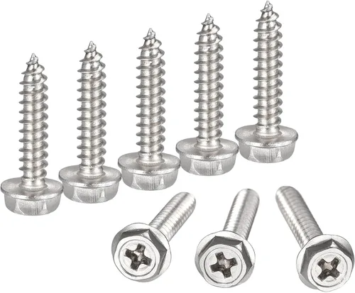 Vista 8 de uxcell Phillips - Tornillos autorroscantes para arandela hexagonal, M4 x 0.472 in, acero inoxidable 304, brida hexagonal, 25 piezas