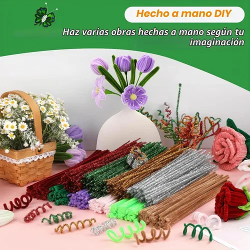 Vista 7 de ZXIIXZ Limpiapipas, 100 limpiadores de tuberías verdes a granel para hacer flores