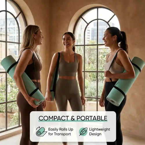 Vista 4 de Tapete de yoga TPE (2.835 x 0.945 x 0.197 in) – Tapete de entrenamiento antideslizante de color crucero con líneas de alineación para mujeres