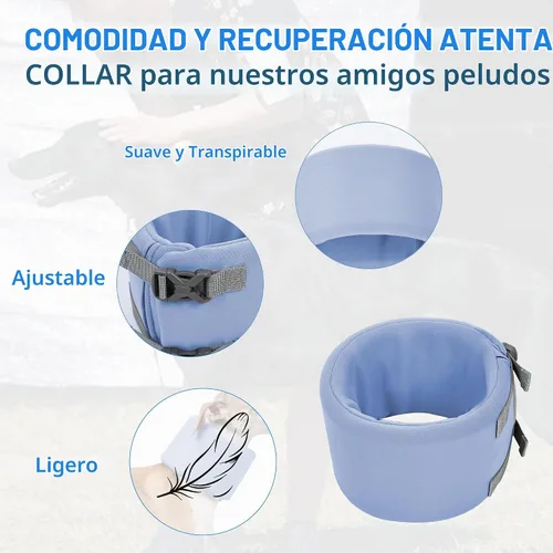 Vista 3 de Cuello para perro para mascotas, recuperación después de la cirugía, ajustable, transpirable, cuello cervical, cono de recuperación, cono de cabeza