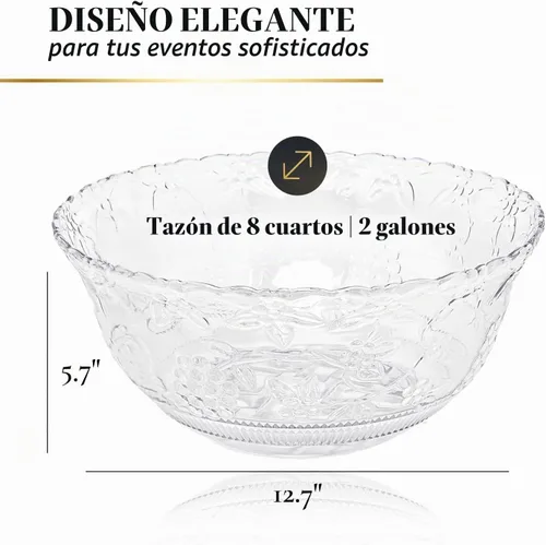 Vista 3 de Juego de cuencos grandes de plástico transparente con cucharón, cuenco de servir de 8 cuartos de galón para fiestas, cuchara de plástico