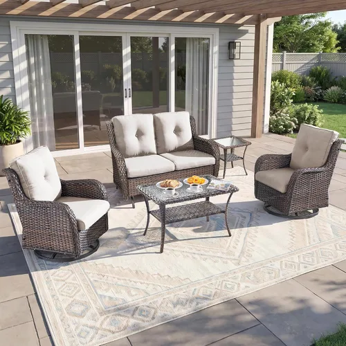 Vista 40 de Rilyson Sofá de mimbre para patio al aire libre, capacidad de peso de 900 libras, sofá grande de mimbre de 3 plazas con cojines de asiento de 4