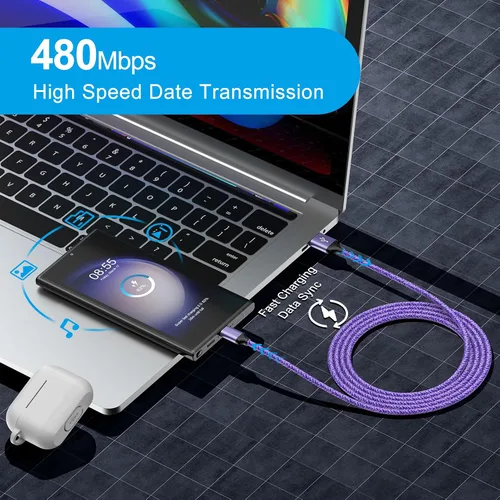 Vista 3 de Cable USB a USB C de 3 A de carga rápida para iPhone 17e 17 Pro Max Air 16e/16 Pro Max/16 Plus/15 Pro Max, paquete de 2 cables de alimentación de 6