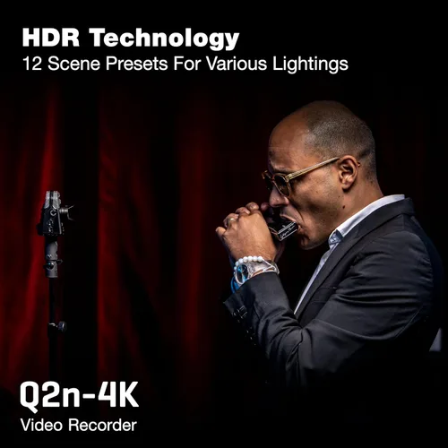 Vista 4 de Zoom Grabadora de video Q2n-4K para música, podcasts y transmisión con video 4K, micrófonos estéreo, modo de cámara web 4k/30p Video, 150 Degree