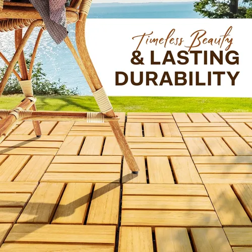 Vista 7 de Idzo Azulejos entrelazados para terrazas – 10 azulejos de madera de teca maciza con acabado aceitado, azulejos para interiores y exteriores