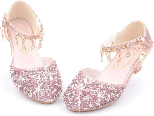 Vista 2 de LFHT - Zapatos de vestir para niñas pequeñas, con lentejuelas y brillantina, zapatos de baile de princesa Mary Jane, sandalias de baile para fiestas