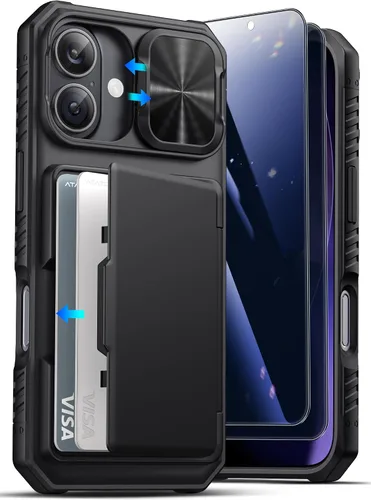 Vista 7 de ATATOO Funda tipo cartera para iPhone 17, tarjetero integrado (3-5 tarjetas), funda para cámara deslizante y bloqueo RFID, protección de grado Negro
