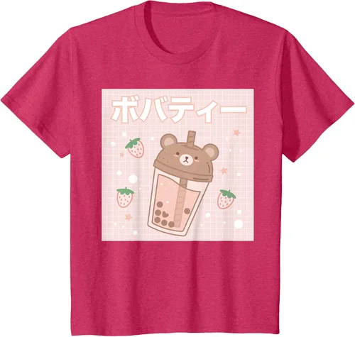 Vista 62 de Camiseta estética Kawaii con diseño de oso lindo y té con leche burbuja, talla S Blanco