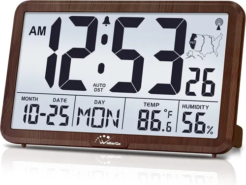 Vista 10 de WallarGe Reloj de Pared Atómico con Retroiluminación, Reloj de Pared Digital que Funciona con Pilas para Aula, Dormitorio, Oficina, Pantalla Grande