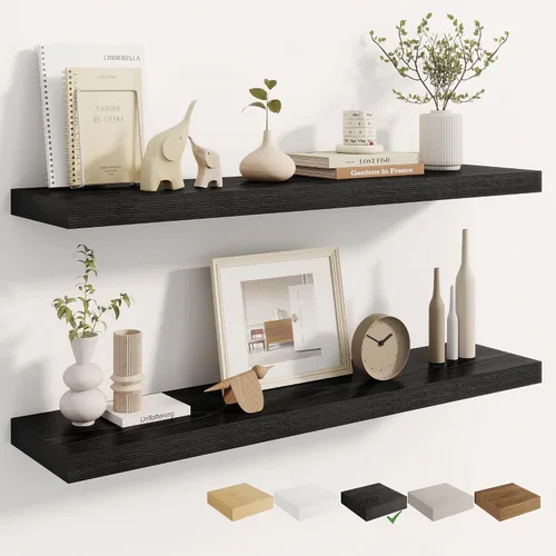 Vista 43 de Dreamland Estantes flotantes negros de 20 pulgadas, estantes de pared de 20 pulgadas para baño, dormitorio, cocina, estante de libros montado