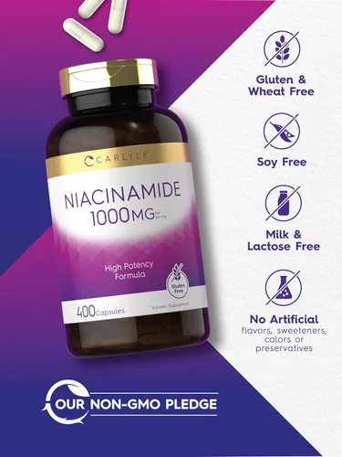 Vista 4 de Carlyle Niacinamida 1000 mg 400 Cápsulas Fórmula de alta potencia Suplemento sin OMG, sin gluten