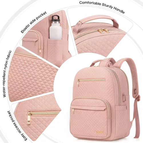 Vista 5 de mochila para laptop para mujer, Rosado, Casual