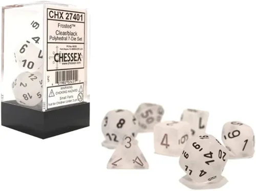 Vista 3 de Chessex CHX27401 Juego de dados esmerilado transparente/negro