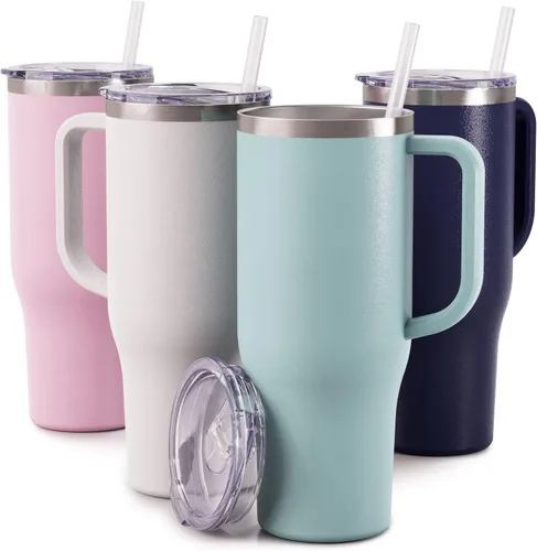 Vista 9 de Maars Charger - Taza de viaje aislada de 40 onzas con asa, vaso de acero inoxidable sellado al vacío de doble pared con popote y tapa, ónix blanco