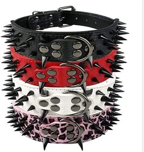 Vista 3 de Hotlion Sharp - Collar de perro con remaches de piel sintética con tachuelas, de 2 pulgadas de ancho, ajustable para perros medianos y grandes