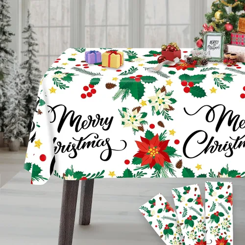 Vista 9 de KatchOn, XtraLarge - Mantel de Navidad de plástico, paquete de 3, 108 x 54 pulgadas, mantel de vinilo desechable de Navidad, decoraciones navideñas