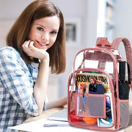 Vista 9 de Mochila transparente resistente para libros, mochila escolar traslúcida
