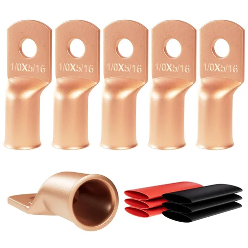 Vista 45 de 6 piezas 1/0 AWG - 1/2" (M12) Sanuke Terminales de anillo para cable de alambre con conectores de extremos resistentes para cable de batería, ojales