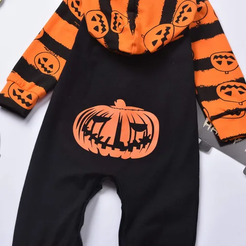 Vista 7 de Aalizzwell Traje de Halloween para bebé con capucha para el primer Halloween, overol de una pieza para niños y niñas pequeños