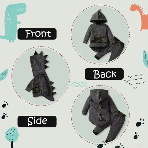 Vista 4 de Ropa de bebé niño para niños pequeños, traje de otoño e invierno, sudadera con capucha de manga larga + pantalones, 2 piezas