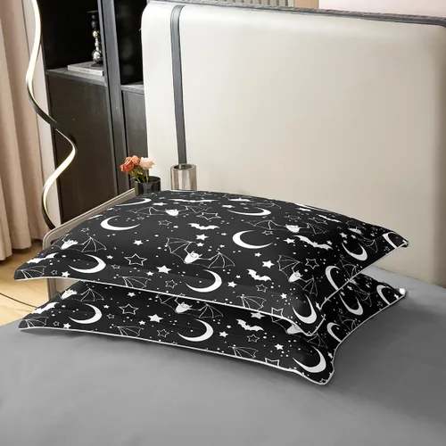 Vista 6 de Castle Fairy Juego de funda de edredón de esqueleto para adolescentes, 100% algodón natural, juego de funda de edredón en blanco y negro
