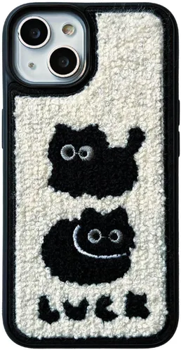 Vista 14 de Funda de briquetas linda y esponjosa para iPhone 14, 6.1 pulgadas (negro)