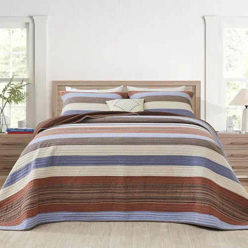 Vista 10 de Finlonte - Juego de cama de 3 piezas con edredón/cubrecama acolchado tamaño queen, 100% algodón, 260x305 cm, a cuadros florales de granja