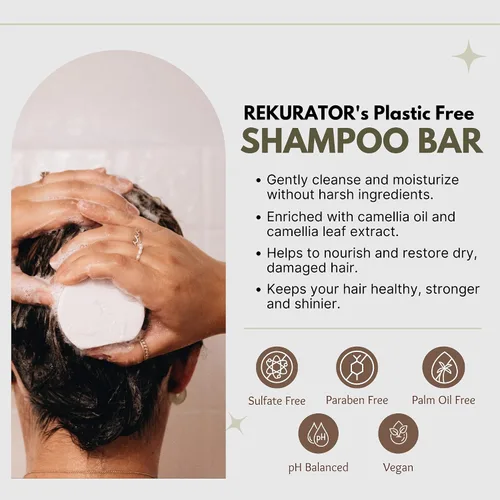 Vista 4 de RE: REKURATOR Barra de champú hidratante, champú sólido ecológico para el cuidado del cabello para cabello brillante y limpio, pH equilibrado, 100%