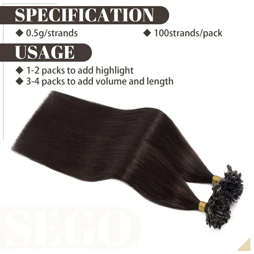 Vista 235 de SEGO Extensiones de cabello humano con micro cuentas, extensiones de cabello humano con micro bucle, lacio, natural, fusión fría, 1.76 oz/paquete