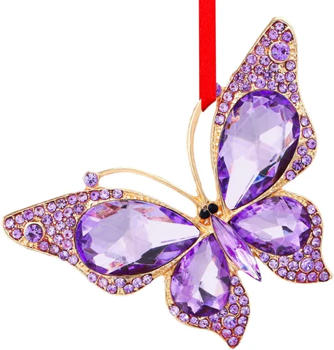 Vista 12 de WaaHome Adornos de Navidad de mariposa 2025 – Recuerdo de mariposa monarca de metal, adornos de árbol de Navidad, mariposas coloridas, regalo