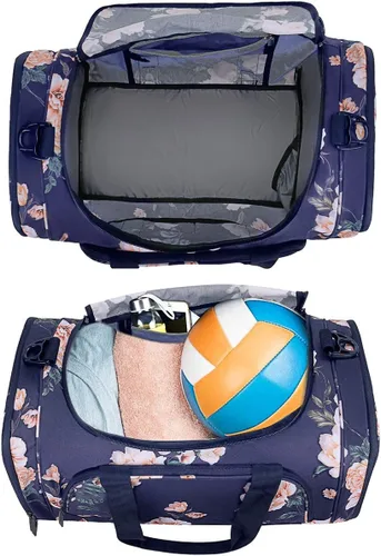 Vista 3 de MOSISO Sports Duffel Peony - Bolsa de gimnasio con compartimento para zapatos para hombres y mujeres, baile de fin de semana, color azul