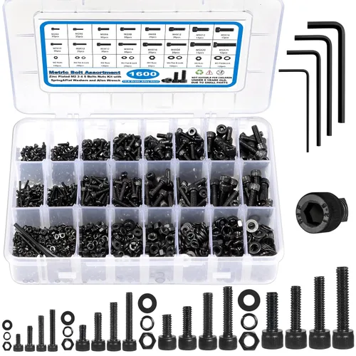 Vista 9 de SATANTECH Kit surtido de 1625 tornillos y tuercas, M2 M3 M4 M5 Surtido de pernos de tuerca con cerradura y arandelas planas, kit surtido