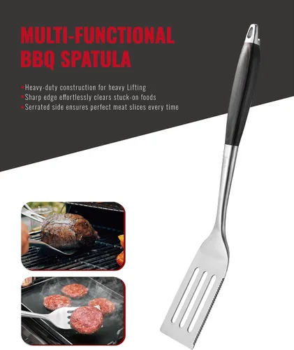Vista 6 de Grilaz Juego de herramientas para barbacoa de acero inoxidable Mangos de madera teñida oscura Accesorios de parrilla para trabajo pesado Juego