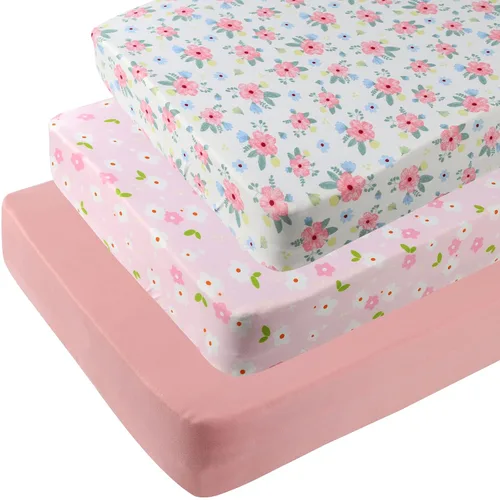 Vista 15 de Onacosht Pack n Play Sheets - Juego de 3 sábanas unisex para bebé, tejido elástico, portátil, de punto de jersey, funda de colchón para cuna