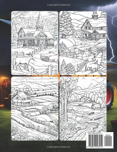 Vista 2 de Country Life An Adult Coloring Book with Farm Houses, Adorable Animals, and Peaceful Farm Scenes