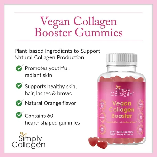 Vista 5 de Simply Collagen® Gomitas de colágeno veganas para mujeres y hombres, colágeno a base de plantas con biotina, vitaminas A, C y E, refuerzo