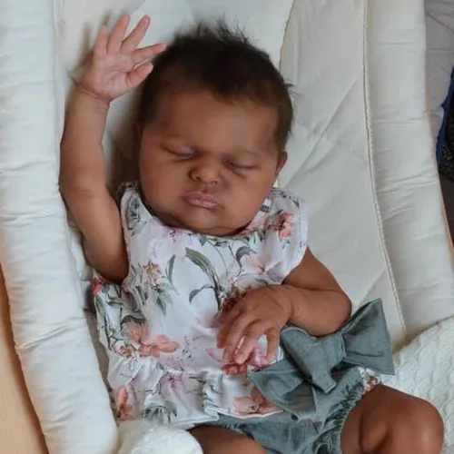 Vista 6 de iCradle Muñecas Reborn de bebé durmiendo de 19 pulgadas de piel negra realista para niños pequeños recién nacidos, muñeca realista