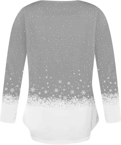 Vista 3 de Suéter de manga larga con botones para mujer, cuello en V, estampado navideño, para ocultar el vientre