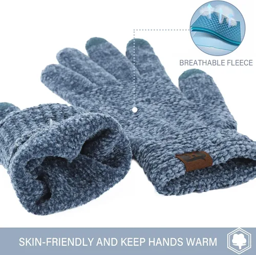 Vista 3 de FZ FANTASTIC ZONE Womens Winter Touchscreen Gloves for Cold Weather, Chenille Warm Knit Gloves