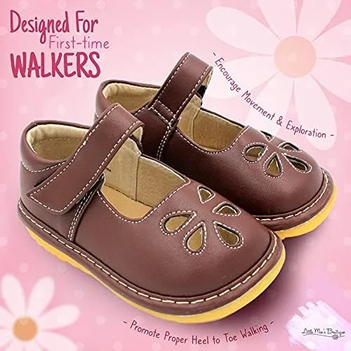 Vista 3 de Little Mae's Boutique Mary Jane - Zapatos chirriantes para niñas pequeñas, zapatos ideales para caminar con chirriador extraíble y correa ajustable