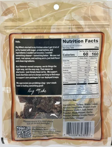 Vista 2 de Big Mike's Original Turkey Jerky - Original - Sin azúcar - Sin gluten - Sin nitratos - Todo natural