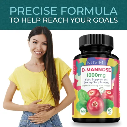 Vista 2 de D Manosa 120 cápsulas - 1000 mg por dosis - Suplemento dietético ayuda a promover la salud del tracto urinario - Defensa natural vegana